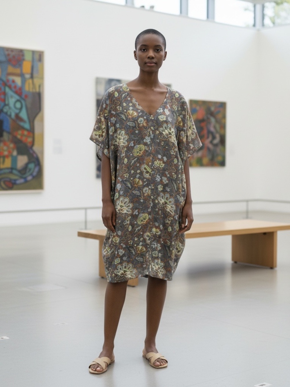 Reformation: Floral V-Neck oversized Mini Dress